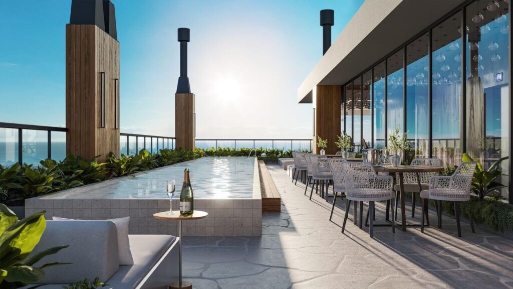 Piscina no terraço do empreendimento Pantai Brava House | Foto: Incorposul
