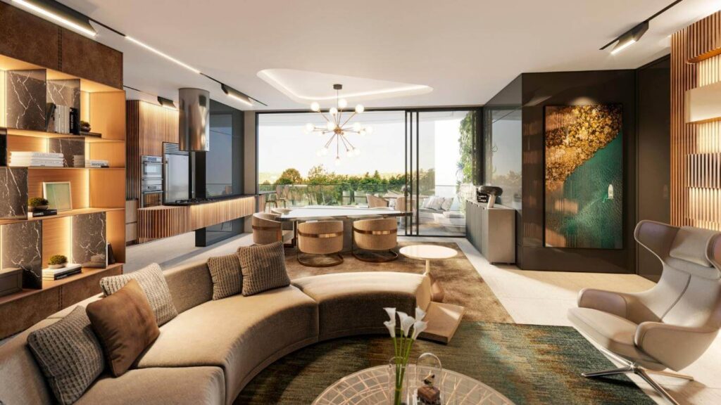 Sala de estar 3D do Saint Antoni Residence.