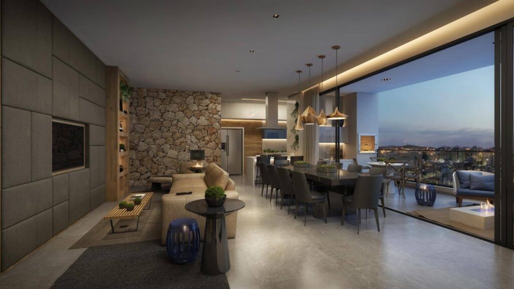 Sala de estar 3D do The Lux Residence.