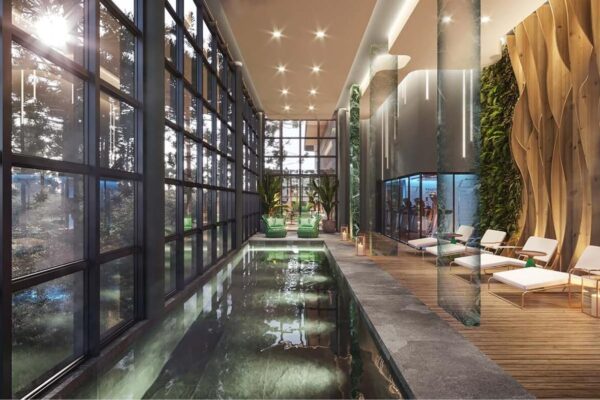 Foto da piscina coberta do Saint-Antoni Residence, empreendimento da Incorposul.